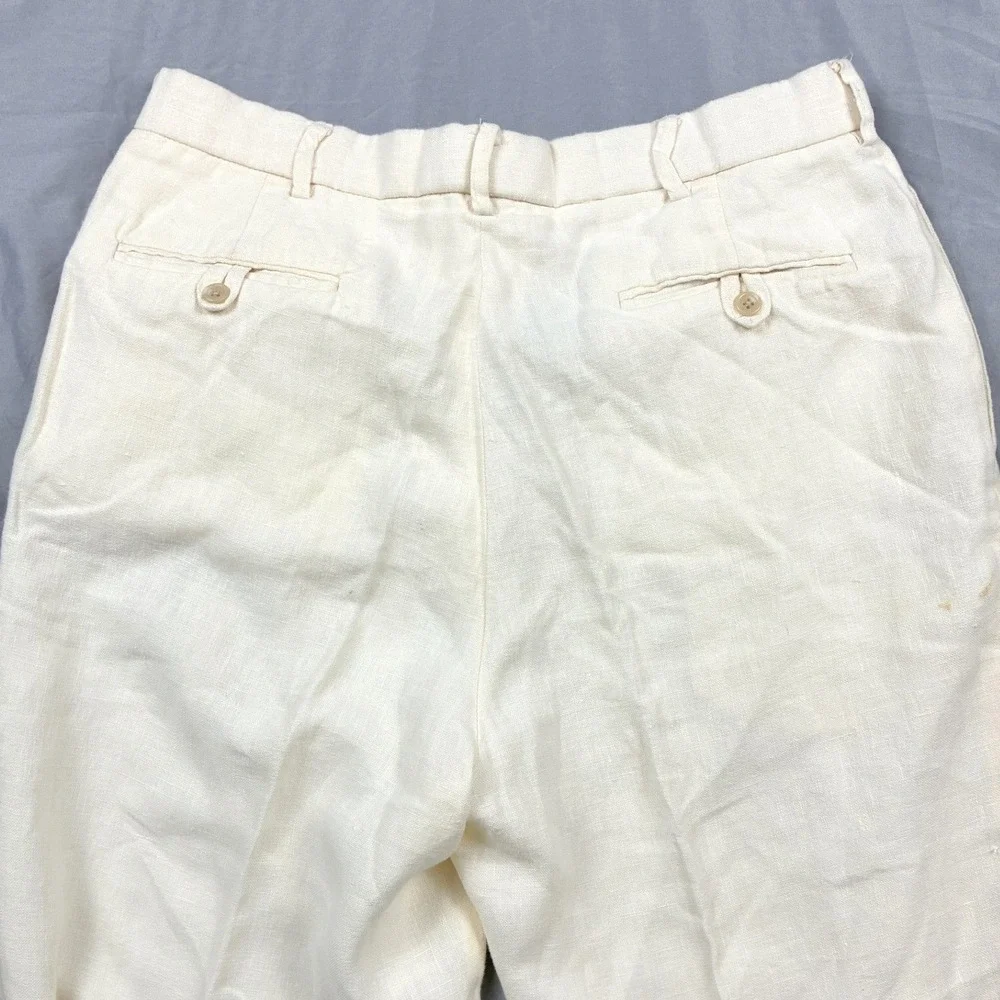 Polo Ralph Lauren Linen Trousers 32 x 29 White Ivory Cream Pleated Cuffed VTG